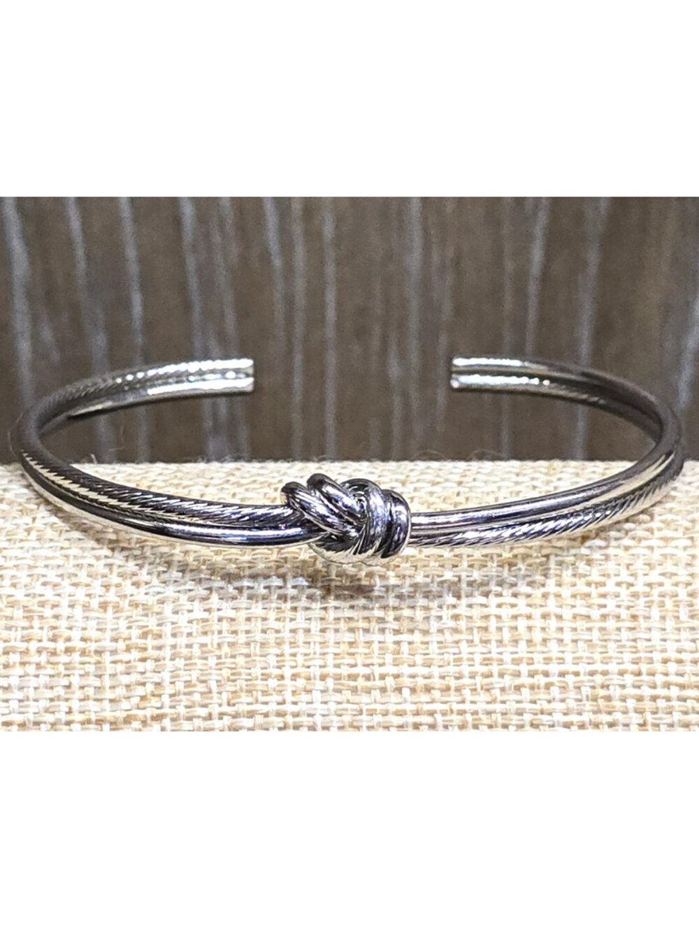 Vintage Silver Tone Knot Cuff Bracelet Rhodium Plated